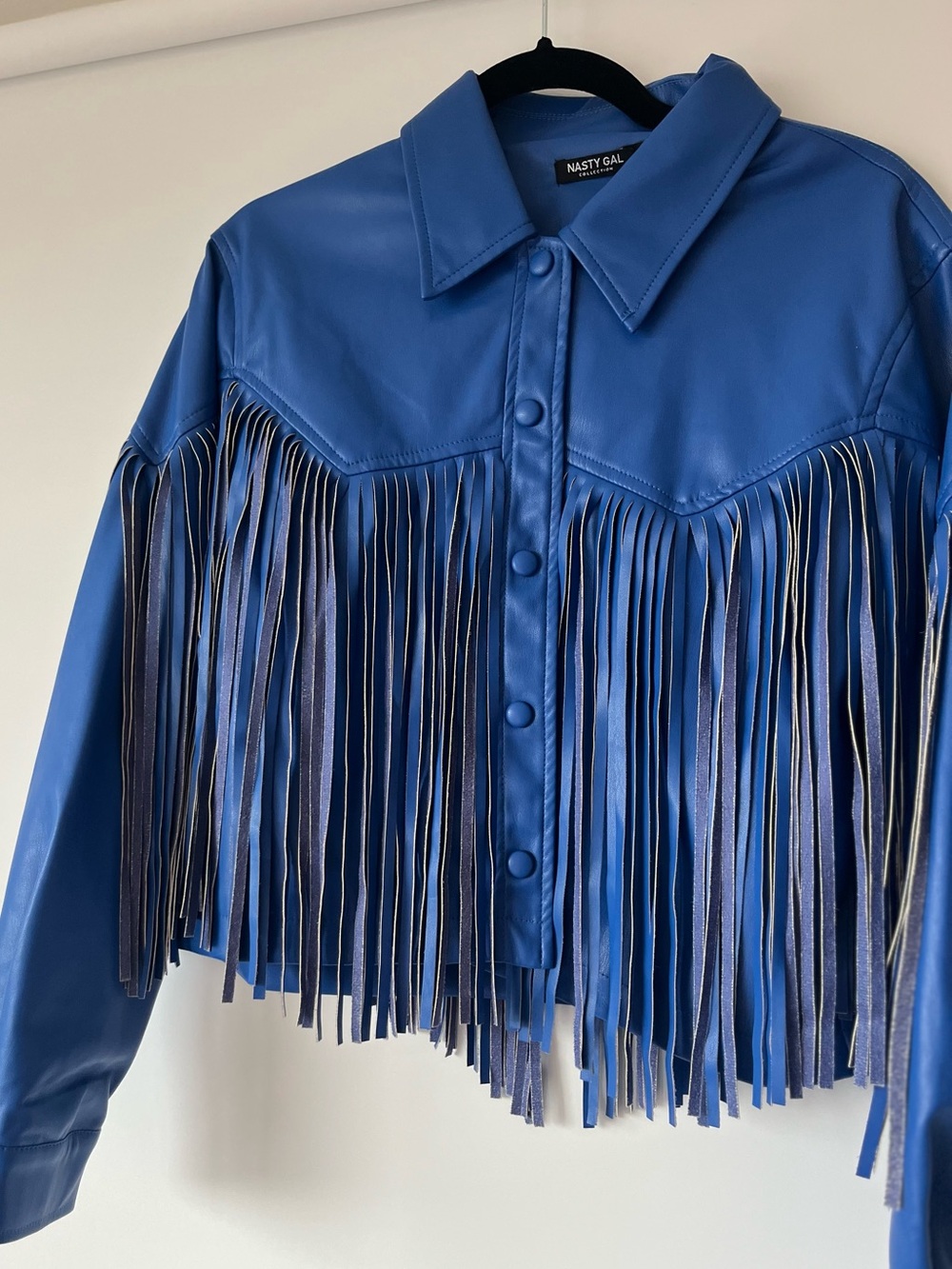 Nasty Gal Electric Blue Fringe Faux Leather Jacket